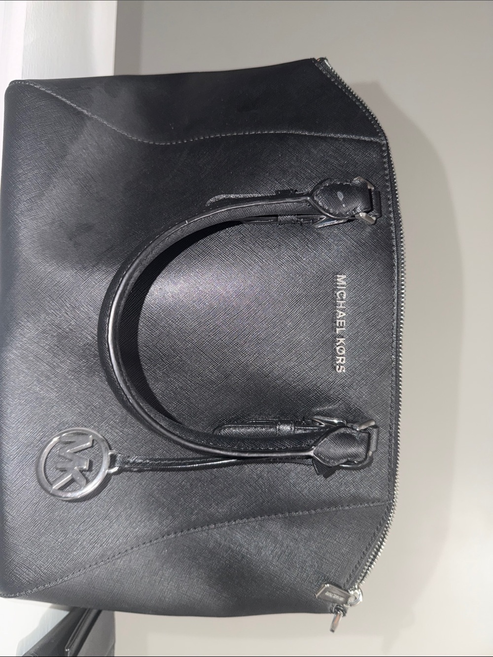 Michael Kors Black Saffiano Satchel with Logo Charm